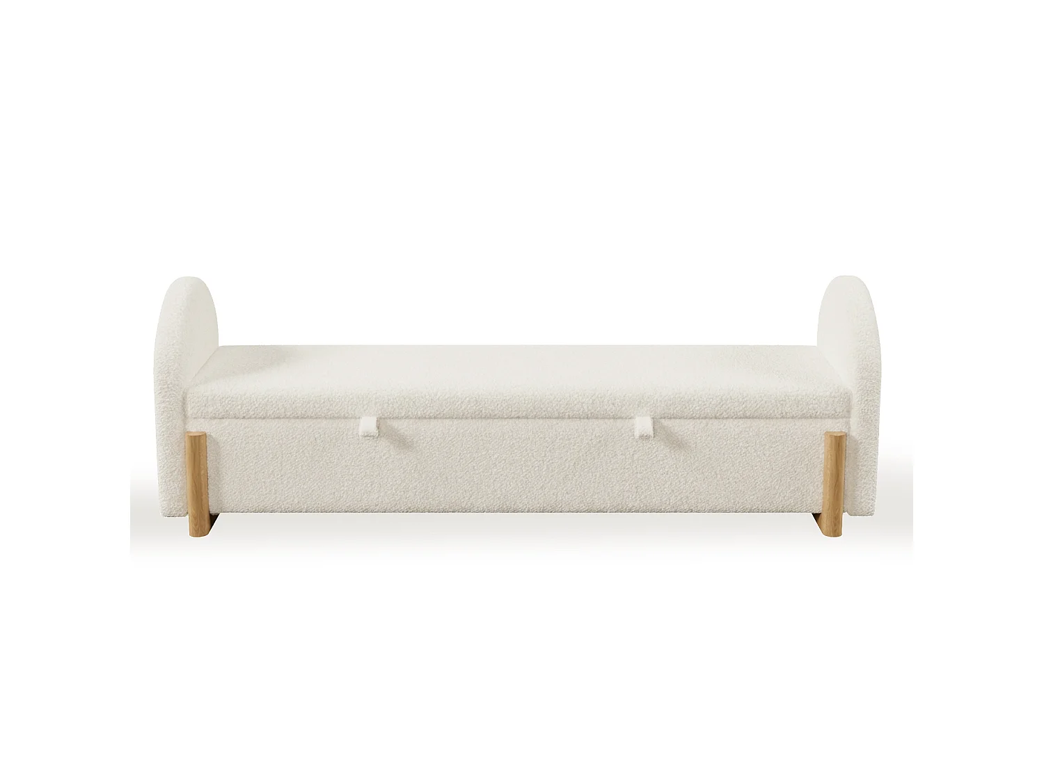 Banc coffre rembourré 166x47x61cm - pieds en bois en forme de U - chenille bouclé + bois massif + MDF - Blanc