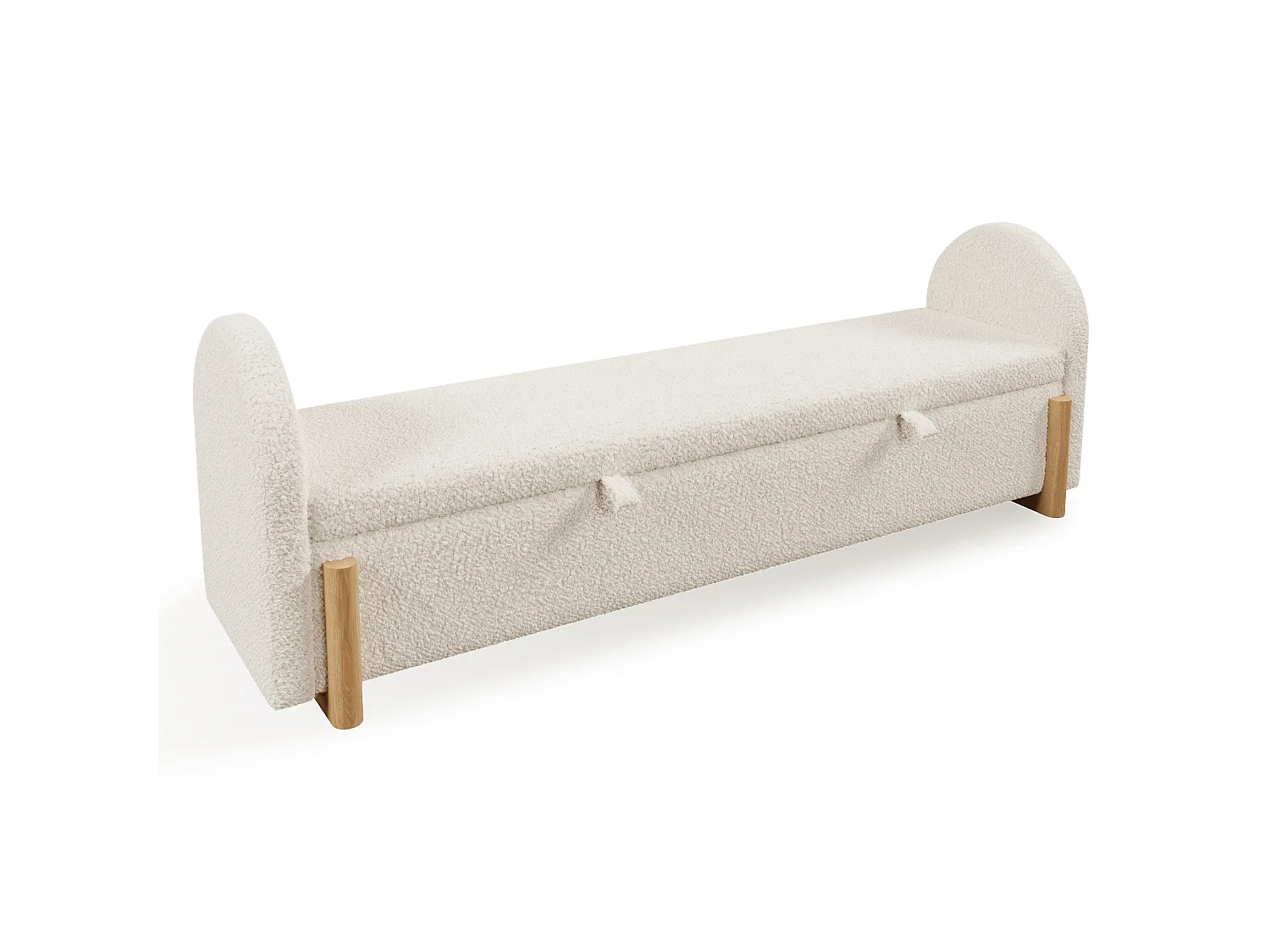 Banc coffre rembourré 166x47x61cm - pieds en bois en forme de U - chenille bouclé + bois massif + MDF - Blanc