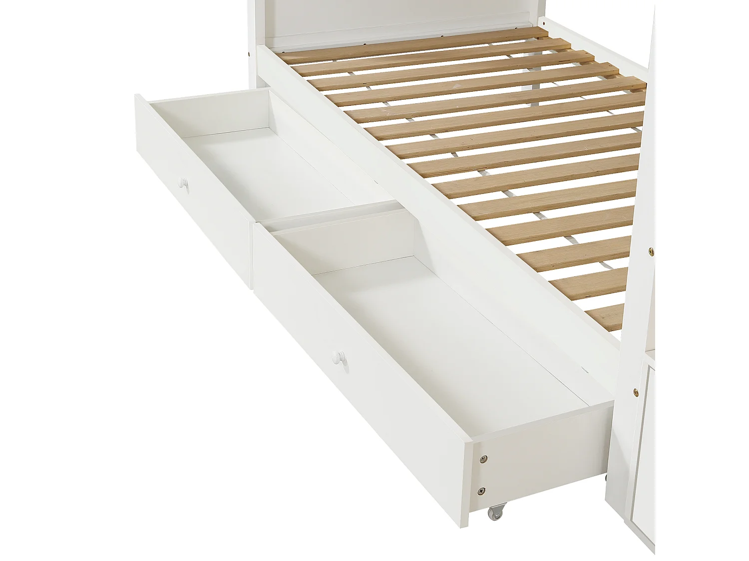 Lit superposé enfant 90x200 cm - avec 2 tiroirs - avec escalier de rangement - avec garde-corps - Blanc (sans matelas)