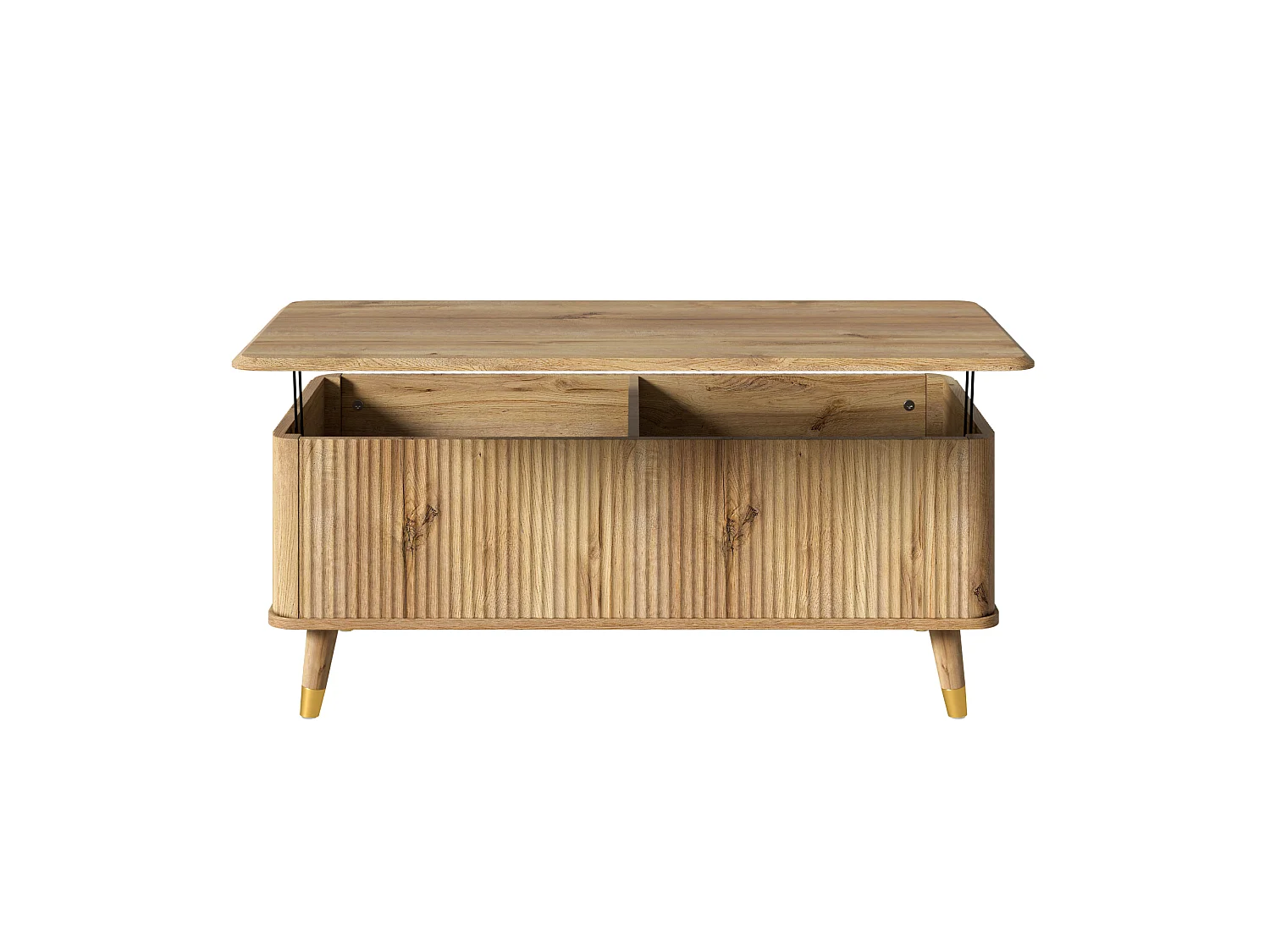 Table basse relevable rétro moderne 97x52x56.5 cm - Plateau réglable - Grande rangement - Pieds en bois massif - MDF - Naturel