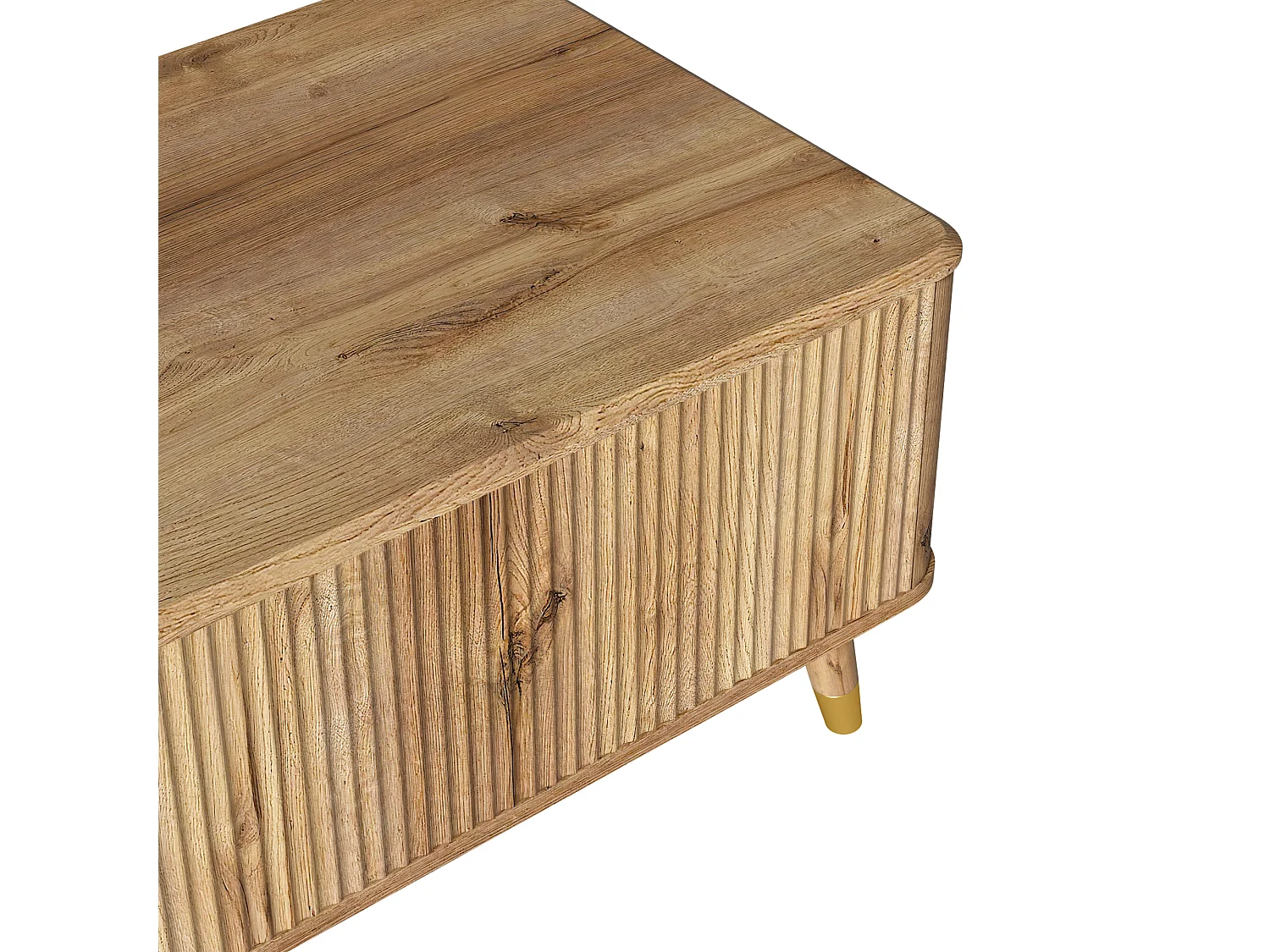 Table basse relevable rétro moderne 97x52x56.5 cm - Plateau réglable - Grande rangement - Pieds en bois massif - MDF - Naturel