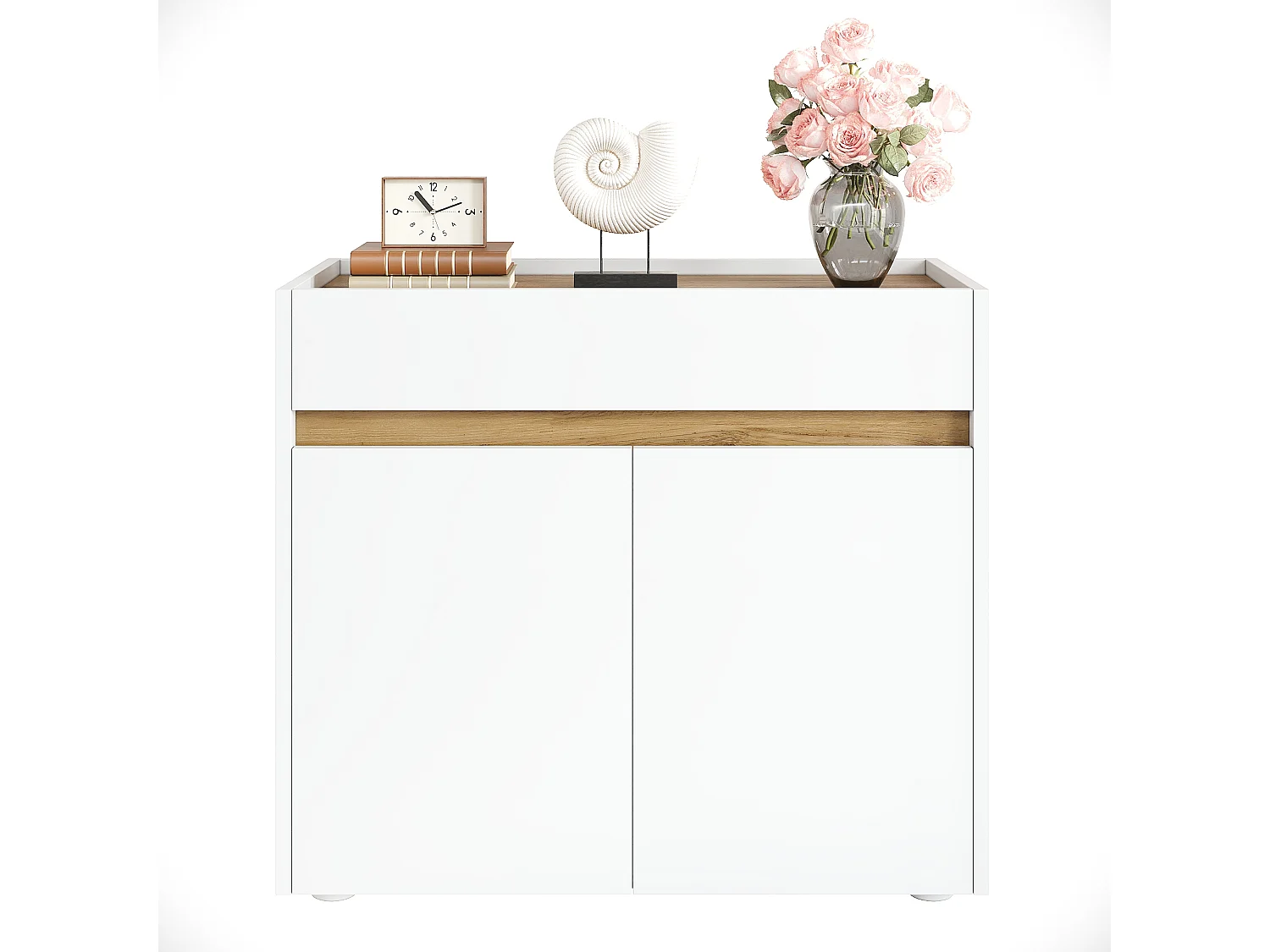 Buffet/Classeur 80x40x70 cm - 1 tiroir et 2 portes - Étagères réglables - Meuble de rangement - Panneaux de particules - Blanc