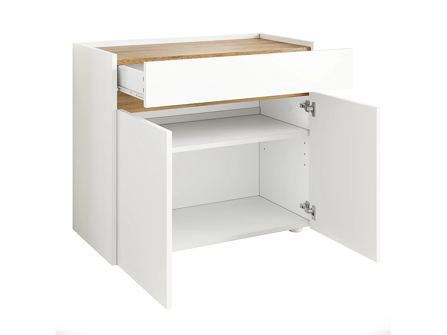 Buffet/Classeur 80x40x70 cm - 1 tiroir et 2 portes - Étagères réglables - Meuble de rangement - Panneaux de particules - Blanc