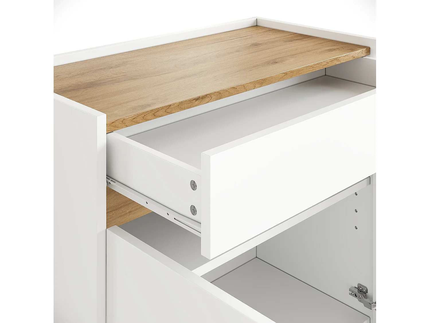 Buffet/Classeur 80x40x70 cm - 1 tiroir et 2 portes - Étagères réglables - Meuble de rangement - Panneaux de particules - Blanc