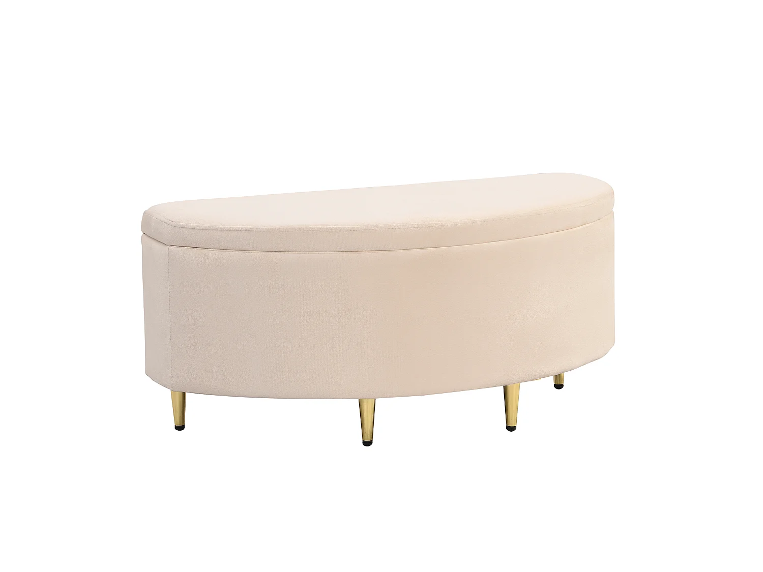 Banc coffre de rangement en velours - 90 x 40 x 42 cm - Pieds en métal - Beige