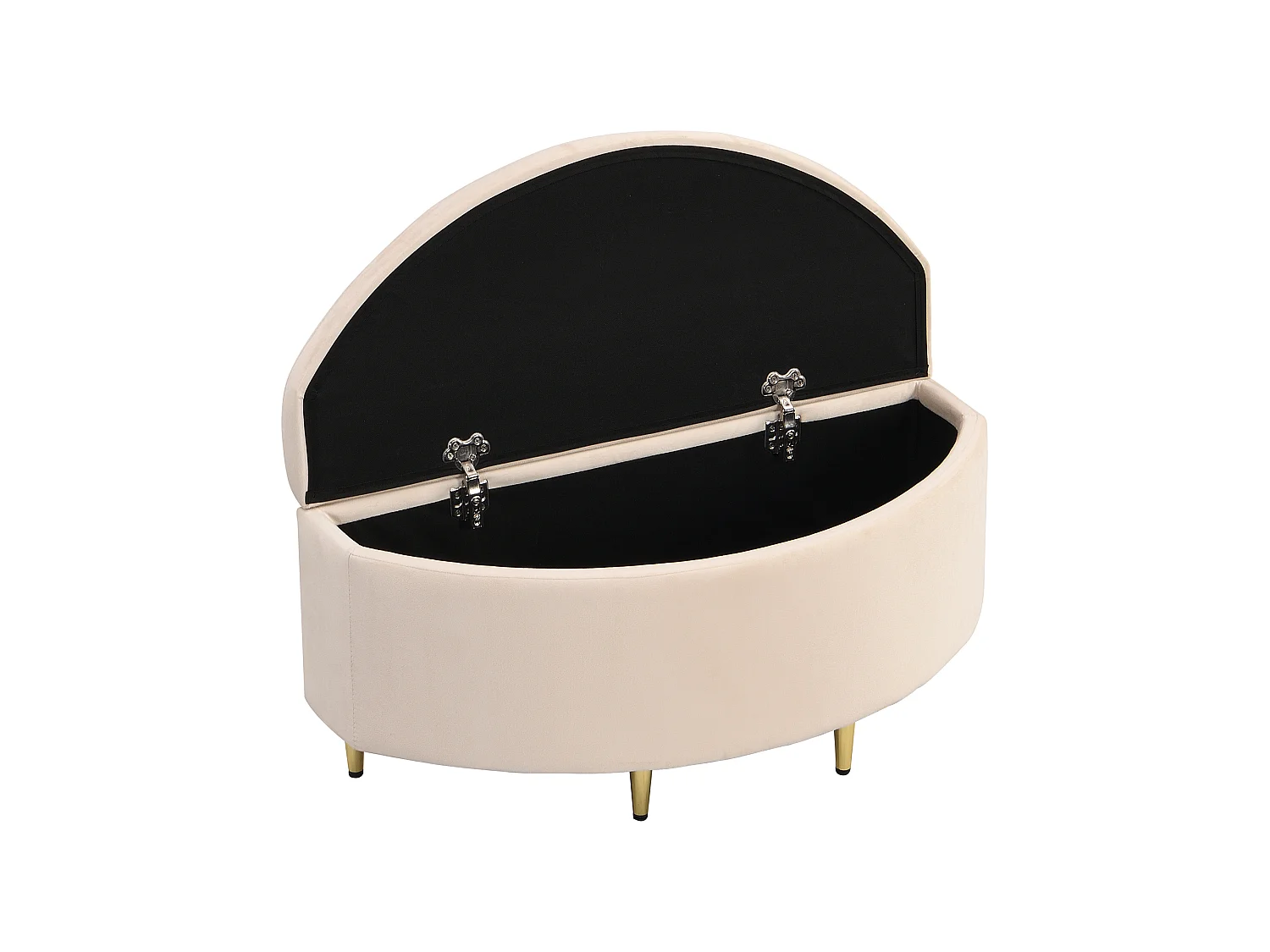 Banc coffre de rangement en velours - 90 x 40 x 42 cm - Pieds en métal - Beige