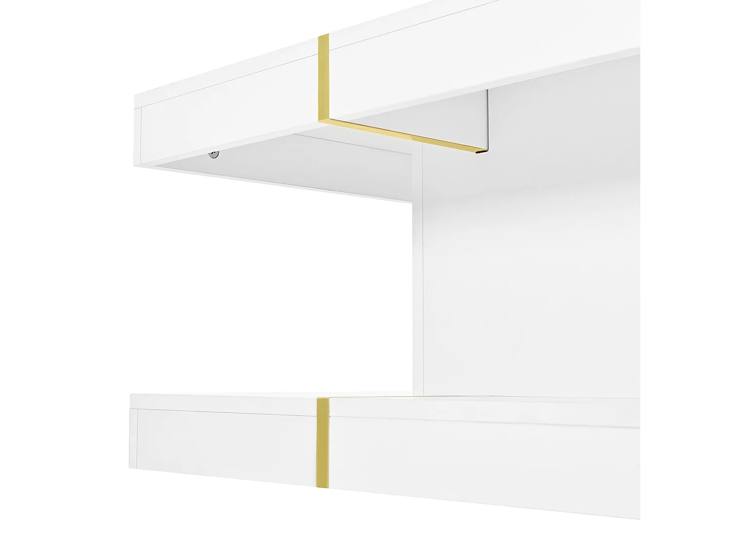 Table basse double plateau 80x80x38 cm - Design carré - Bordure métallique dorée - Centre ajouré - Blanc