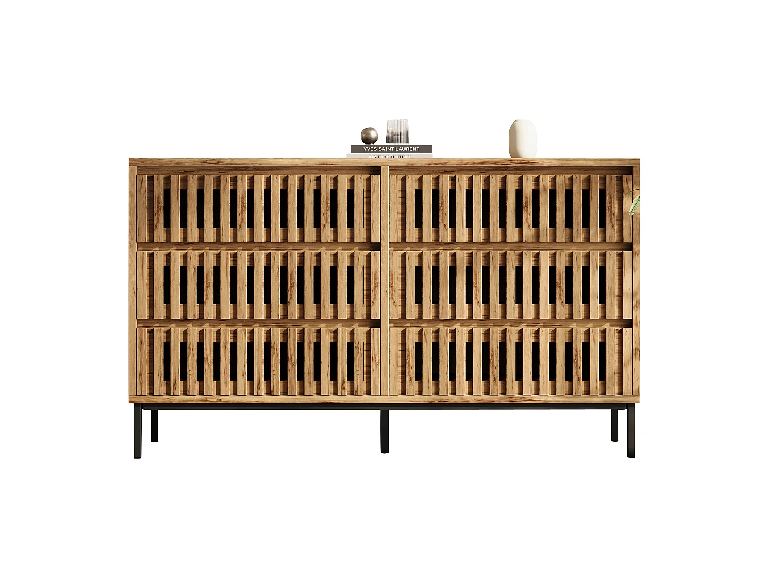 Moderne Kommode mit 6 Schubladen - Anrichte mit 5 Füßen - Durchbrochenes Design -120x40x81cm - MDF - Natur