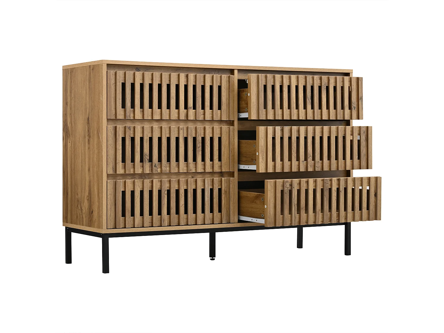 Moderne Kommode mit 6 Schubladen - Anrichte mit 5 Füßen - Durchbrochenes Design -120x40x81cm - MDF - Natur