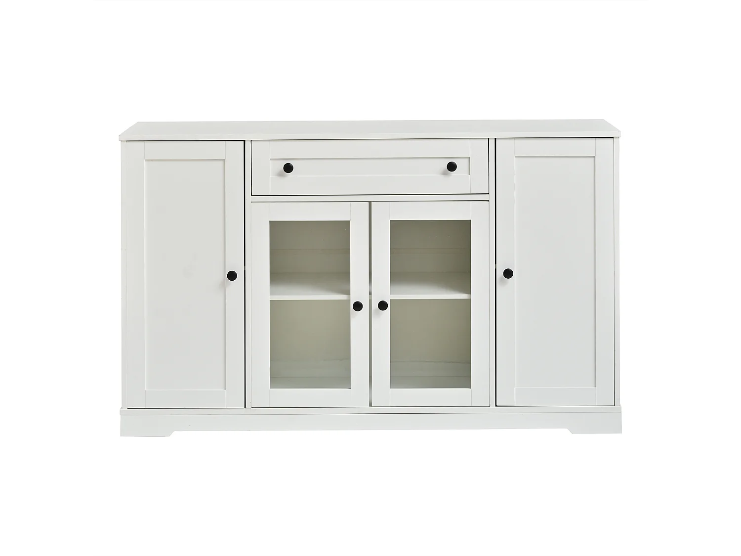 Buffet moderne 138x40x83 cm - 4 portes et 1 tiroir - 6 compartiments de rangement - Étagères réglables - Blanc