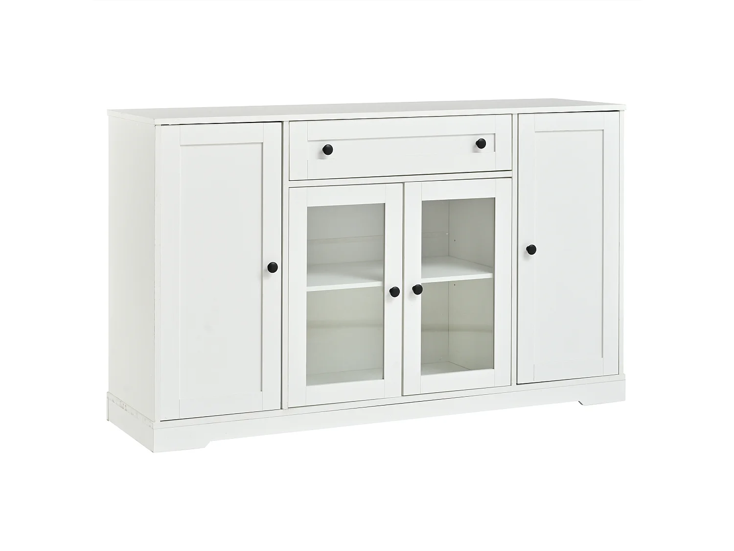 Buffet moderne 138x40x83 cm - 4 portes et 1 tiroir - 6 compartiments de rangement - Étagères réglables - Blanc