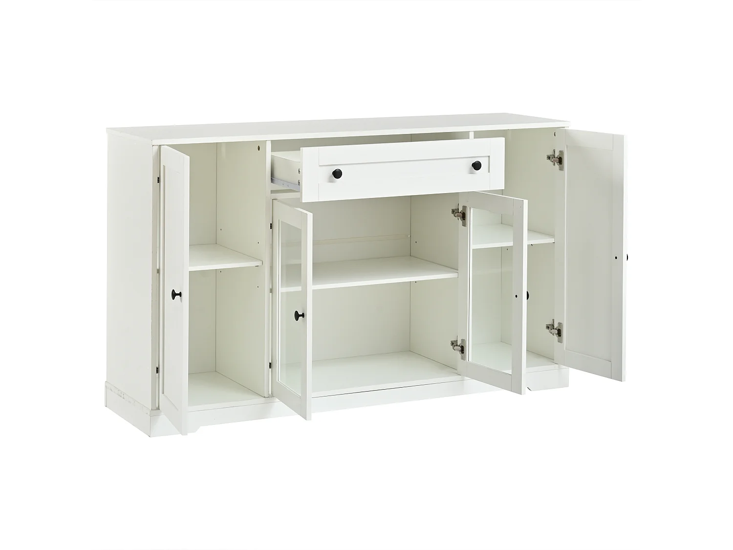 Buffet moderne 138x40x83 cm - 4 portes et 1 tiroir - 6 compartiments de rangement - Étagères réglables - Blanc