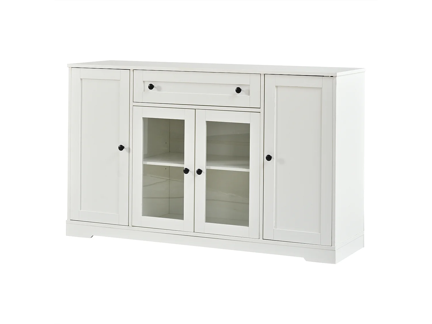 Buffet moderne 138x40x83 cm - 4 portes et 1 tiroir - 6 compartiments de rangement - Étagères réglables - Blanc