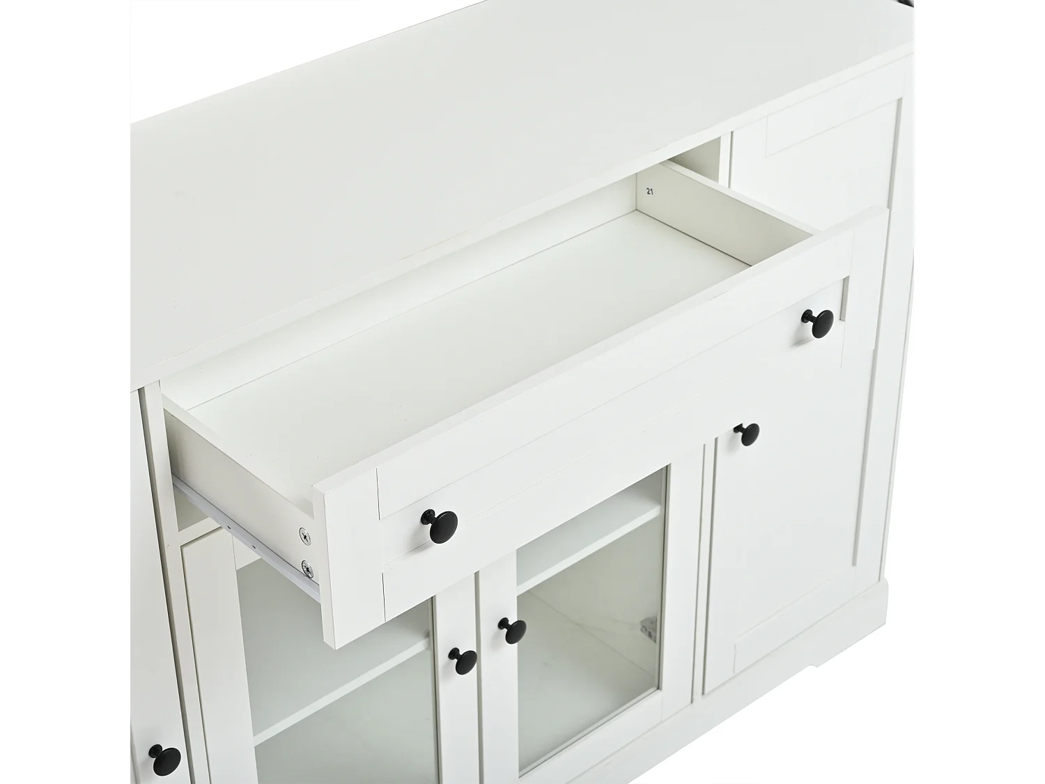 Buffet moderne 138x40x83 cm - 4 portes et 1 tiroir - 6 compartiments de rangement - Étagères réglables - Blanc