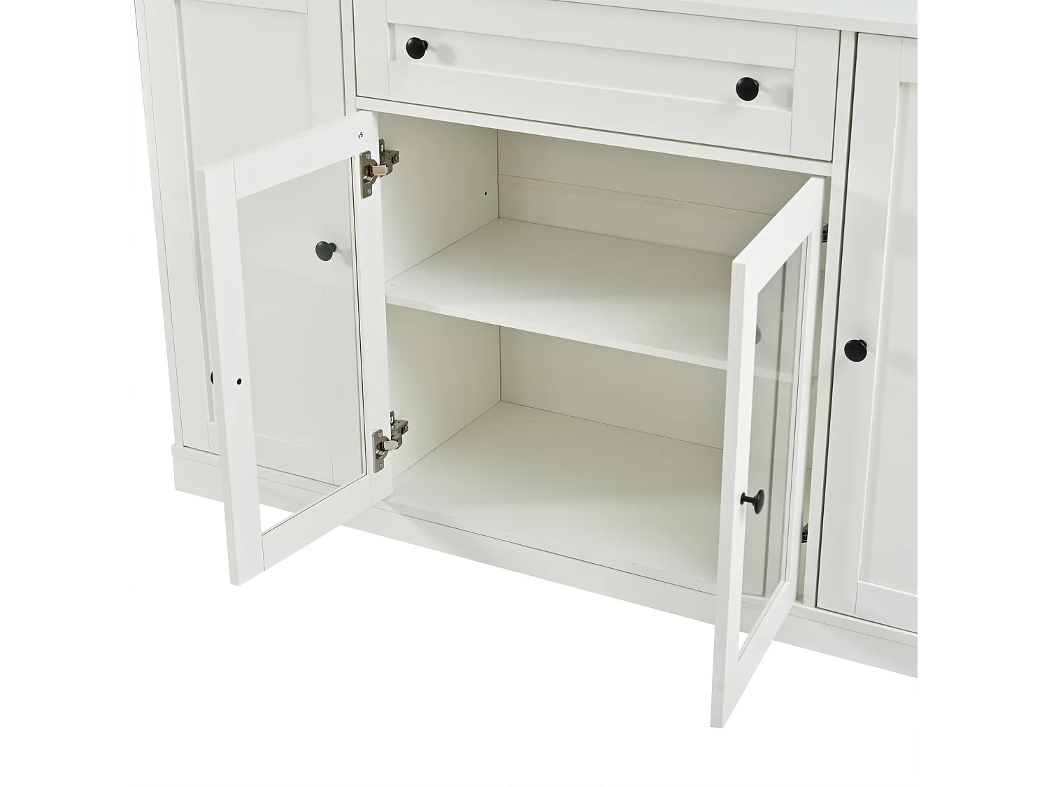 Buffet moderne 138x40x83 cm - 4 portes et 1 tiroir - 6 compartiments de rangement - Étagères réglables - Blanc