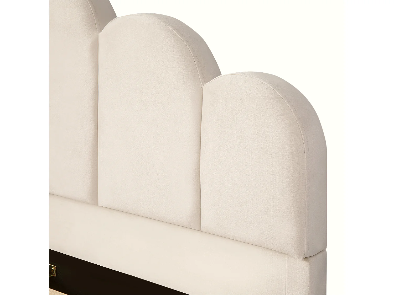 Lit enfant capitonné 140 x 200 cm - Tête de lit capitonnée - Coins arrondis - Tissu velours - Beige (Matelas non inclus)