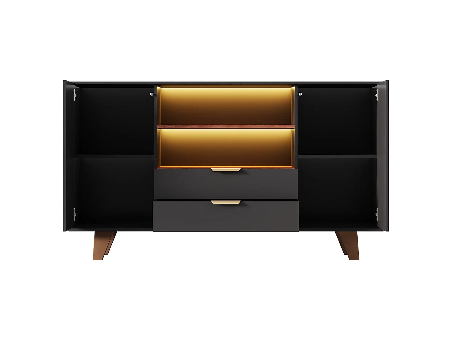 Moderne buffetkast 150x40x90cm - met LED-verlichting - met 2 deuren en 2 laden - verstelbare plank - Zwart + Naturel