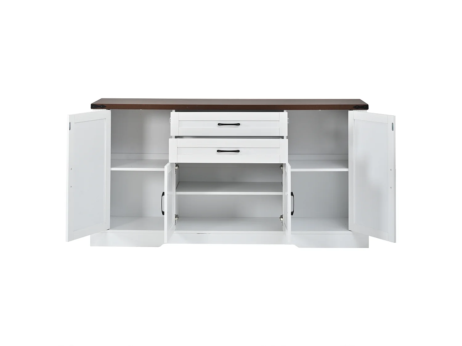 Buffet avec plateau 160x39x81,5 cm - Avec 4 portes et 2 tiroirs - Étagères réglables - MDF - Blanc