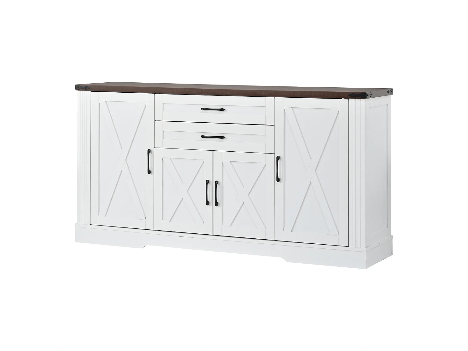 Buffet avec plateau 160x39x81,5 cm - Avec 4 portes et 2 tiroirs - Étagères réglables - MDF - Blanc