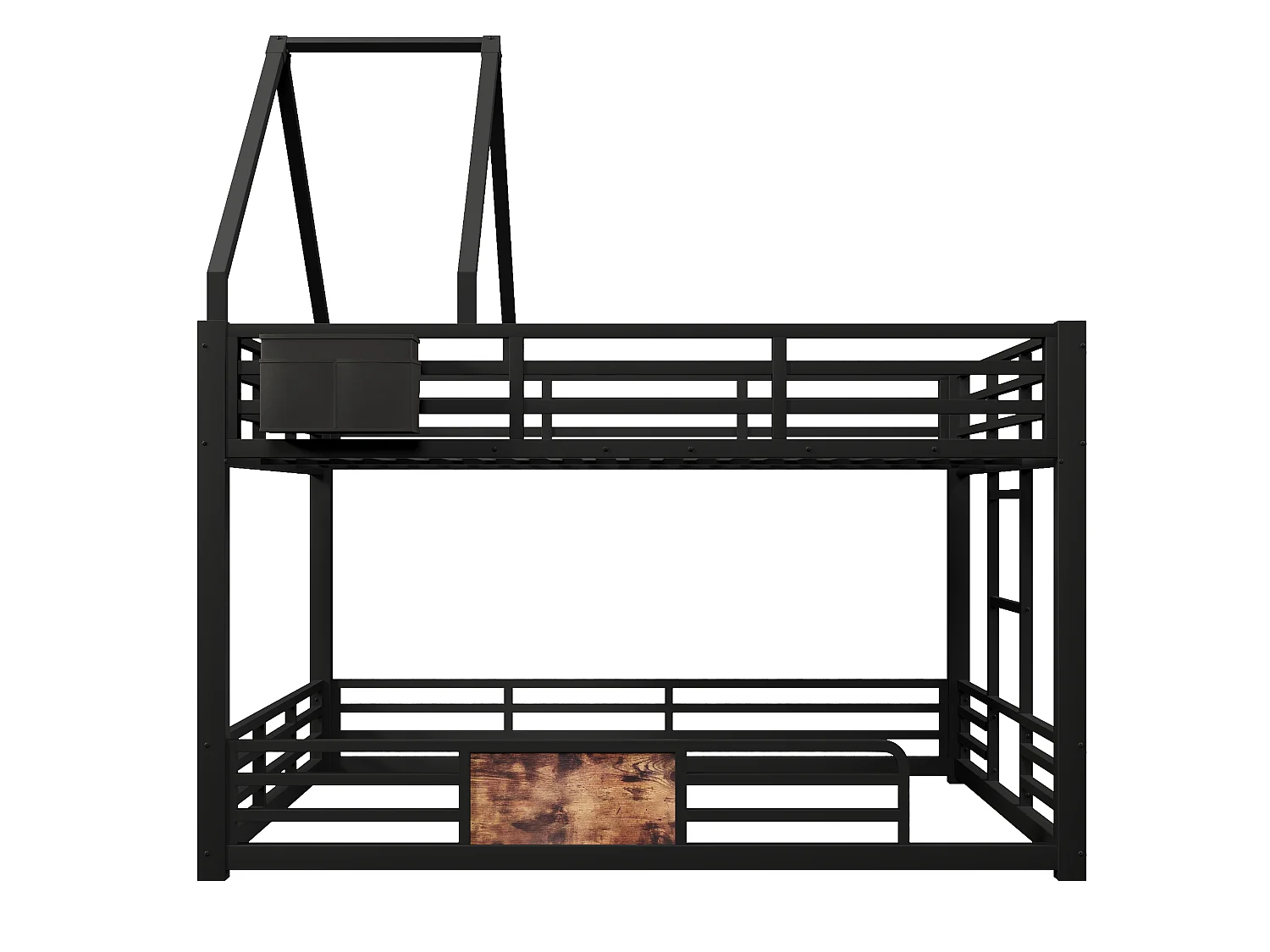 Lit mezzanine en métal 140x200 cm - Avec LED, poches de rangement en tissu - Avec barrières de sécurité - Noir (sans matelas)