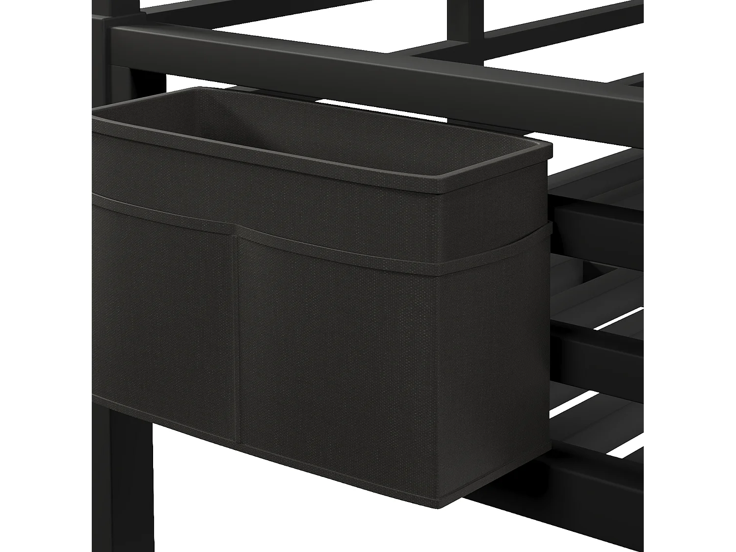 Lit mezzanine en métal 140x200 cm - Avec LED, poches de rangement en tissu - Avec barrières de sécurité - Noir (sans matelas)