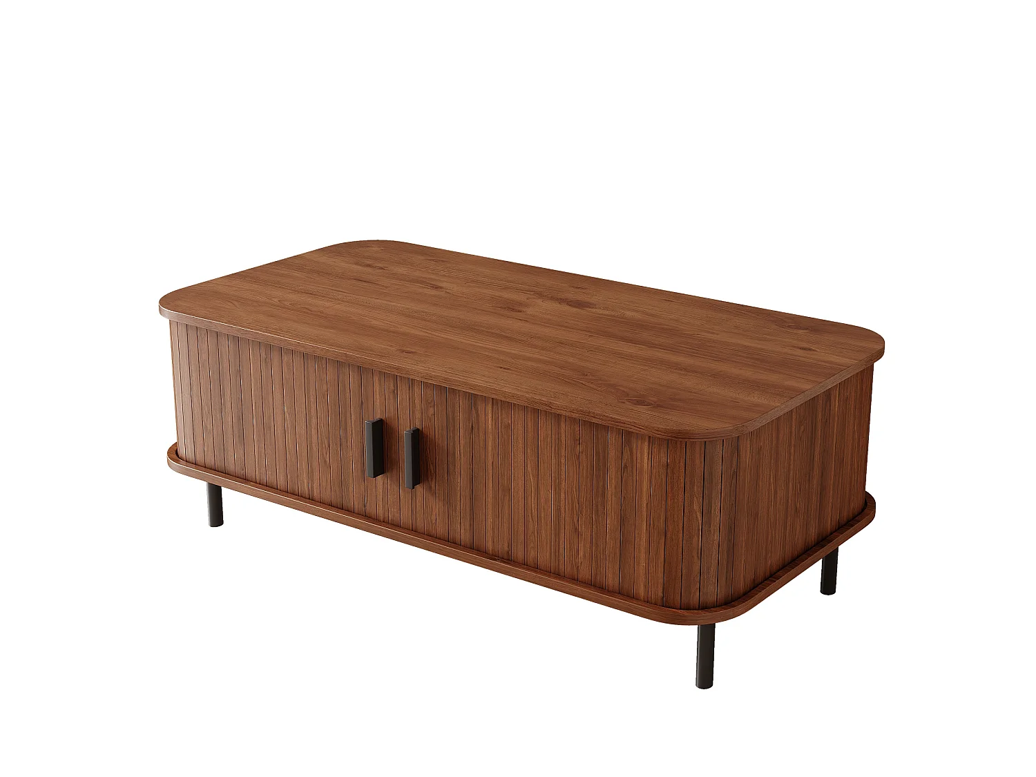 Table basse rectangulaire 120x55x45 cm - Avec 2 portes coulissantes - Rayures verticales - MDF - Marron