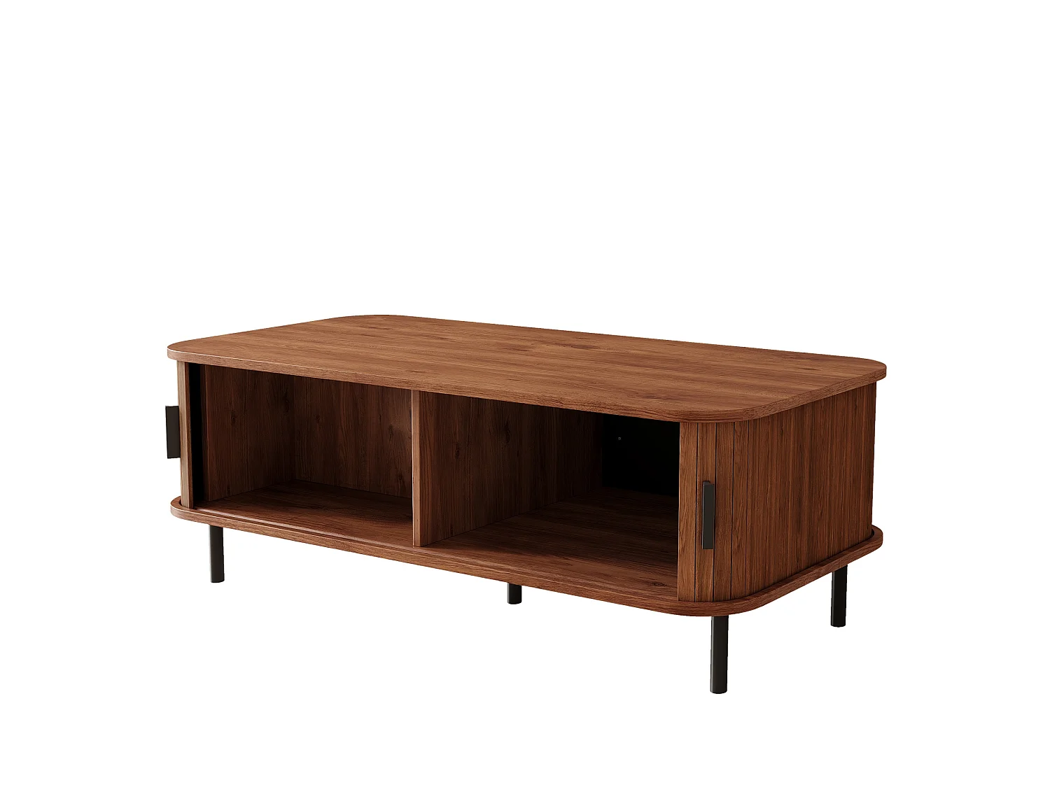 Table basse rectangulaire 120x55x45 cm - Avec 2 portes coulissantes - Rayures verticales - MDF - Marron