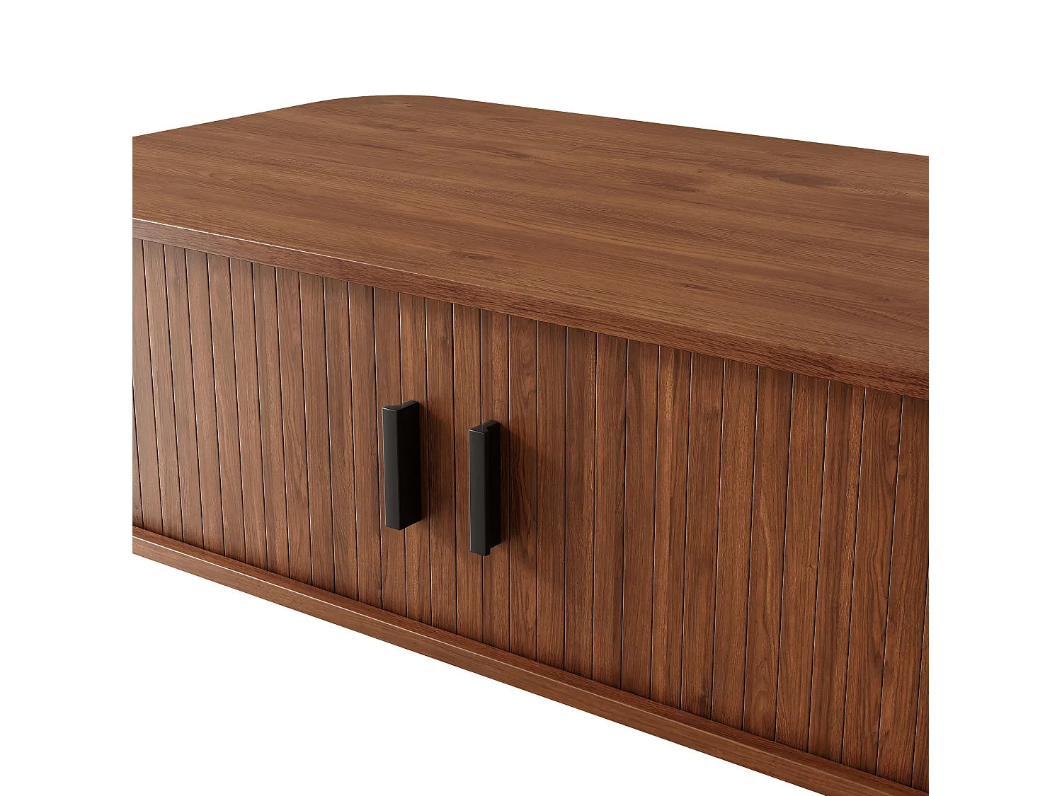 Table basse rectangulaire 120x55x45 cm - Avec 2 portes coulissantes - Rayures verticales - MDF - Marron