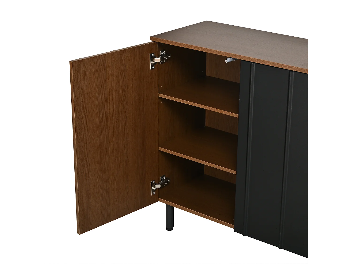 Buffet style rétro 160x35x80 cm - avec 4 portes et 2 tiroirs - Couleur bois de noyer et noir