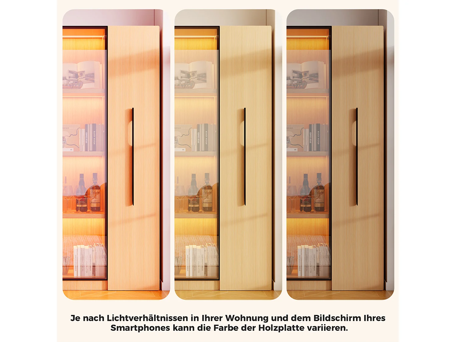 Vitrine multifonction avec éclairage LED, 2 portes et 1 tiroir coulissant - MDF et verre - 110,5 x 35 x 160 cm - Chêne