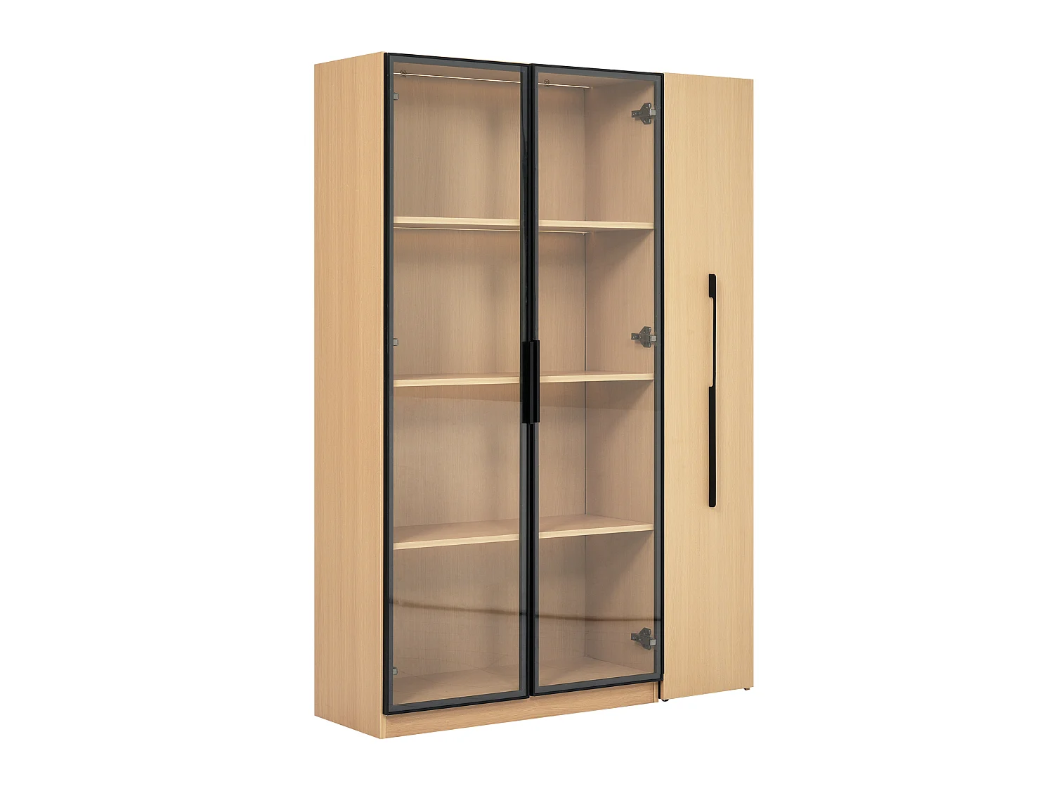 Vitrine multifonction avec éclairage LED, 2 portes et 1 tiroir coulissant - MDF et verre - 110,5 x 35 x 160 cm - Chêne
