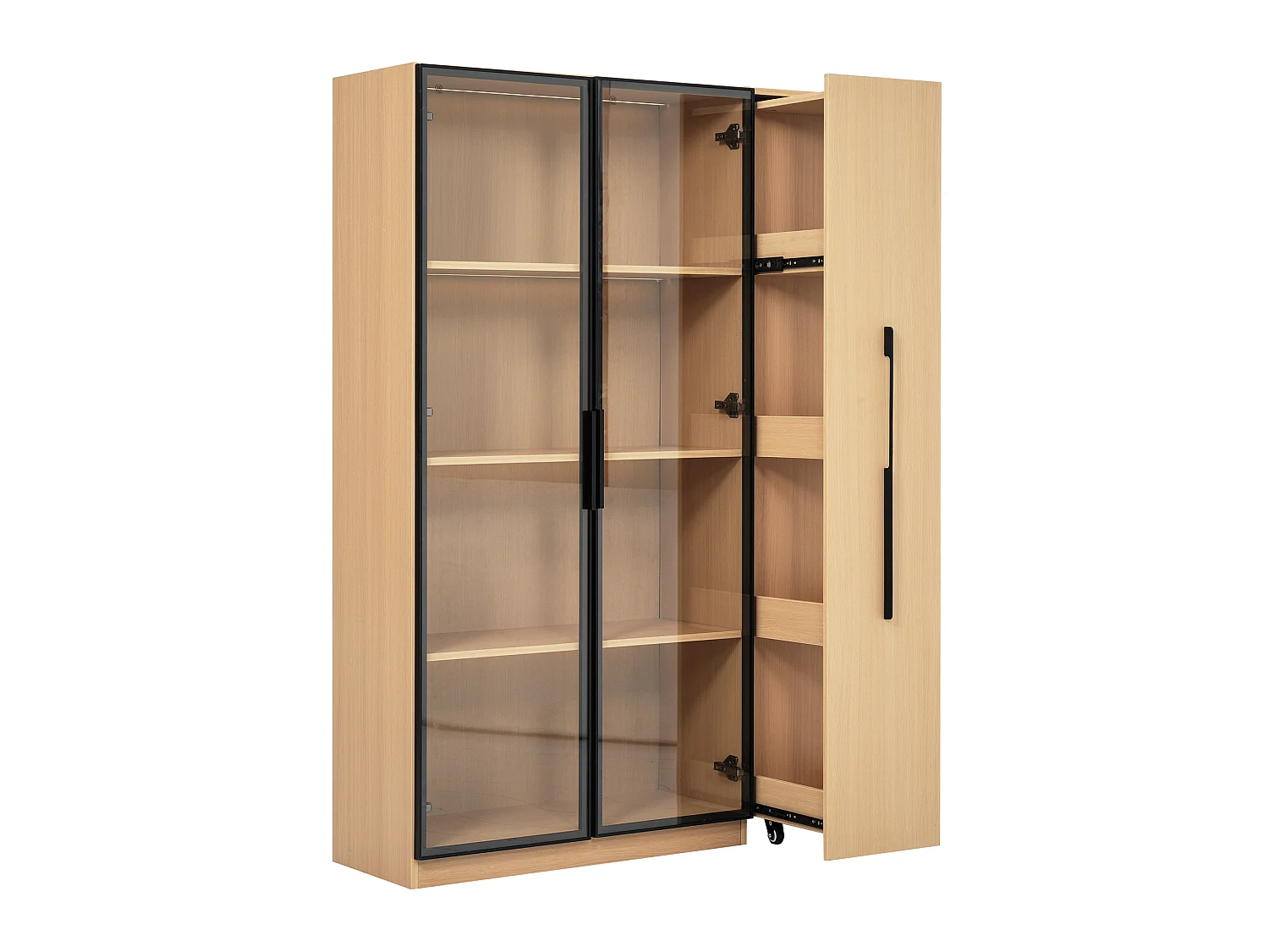 Vitrine multifonction avec éclairage LED, 2 portes et 1 tiroir coulissant - MDF et verre - 110,5 x 35 x 160 cm - Chêne