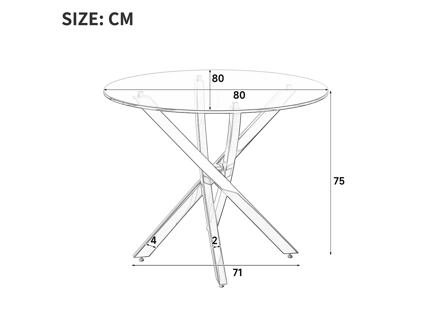 Table de salle à manger ronde 80 x 80 x 75 cm - Plateau en verre - Pieds plaqués or - Doré +verre