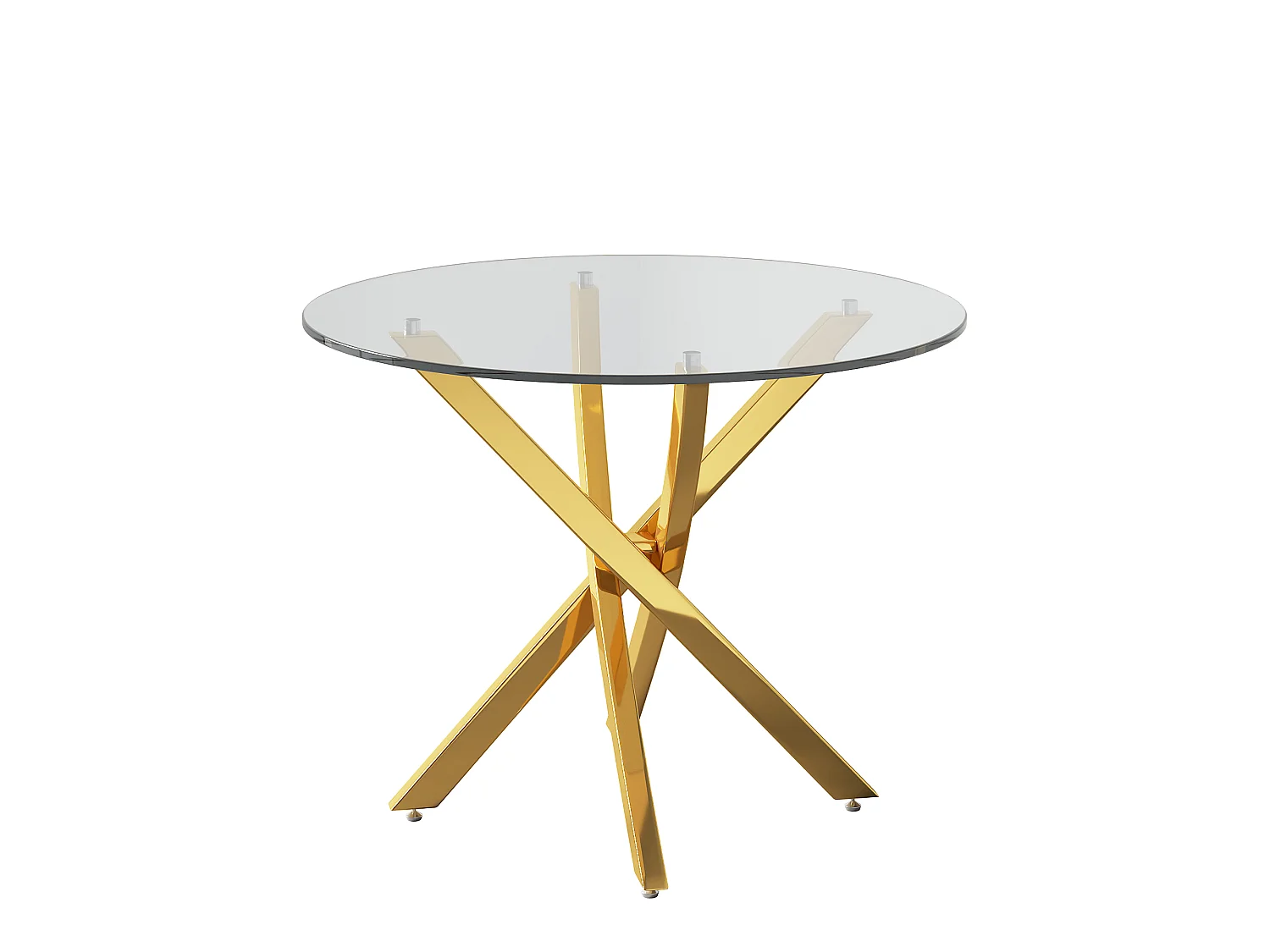 Table de salle à manger ronde 80 x 80 x 75 cm - Plateau en verre - Pieds plaqués or - Doré +verre