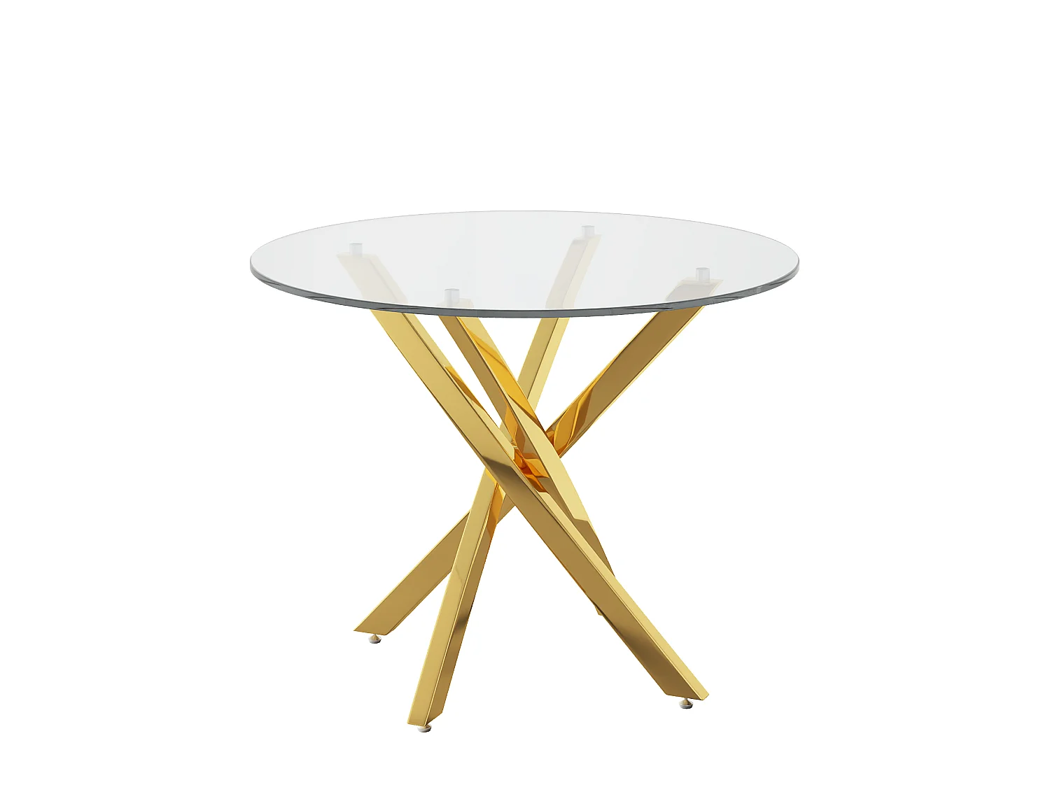 Table de salle à manger ronde 80 x 80 x 75 cm - Plateau en verre - Pieds plaqués or - Doré +verre