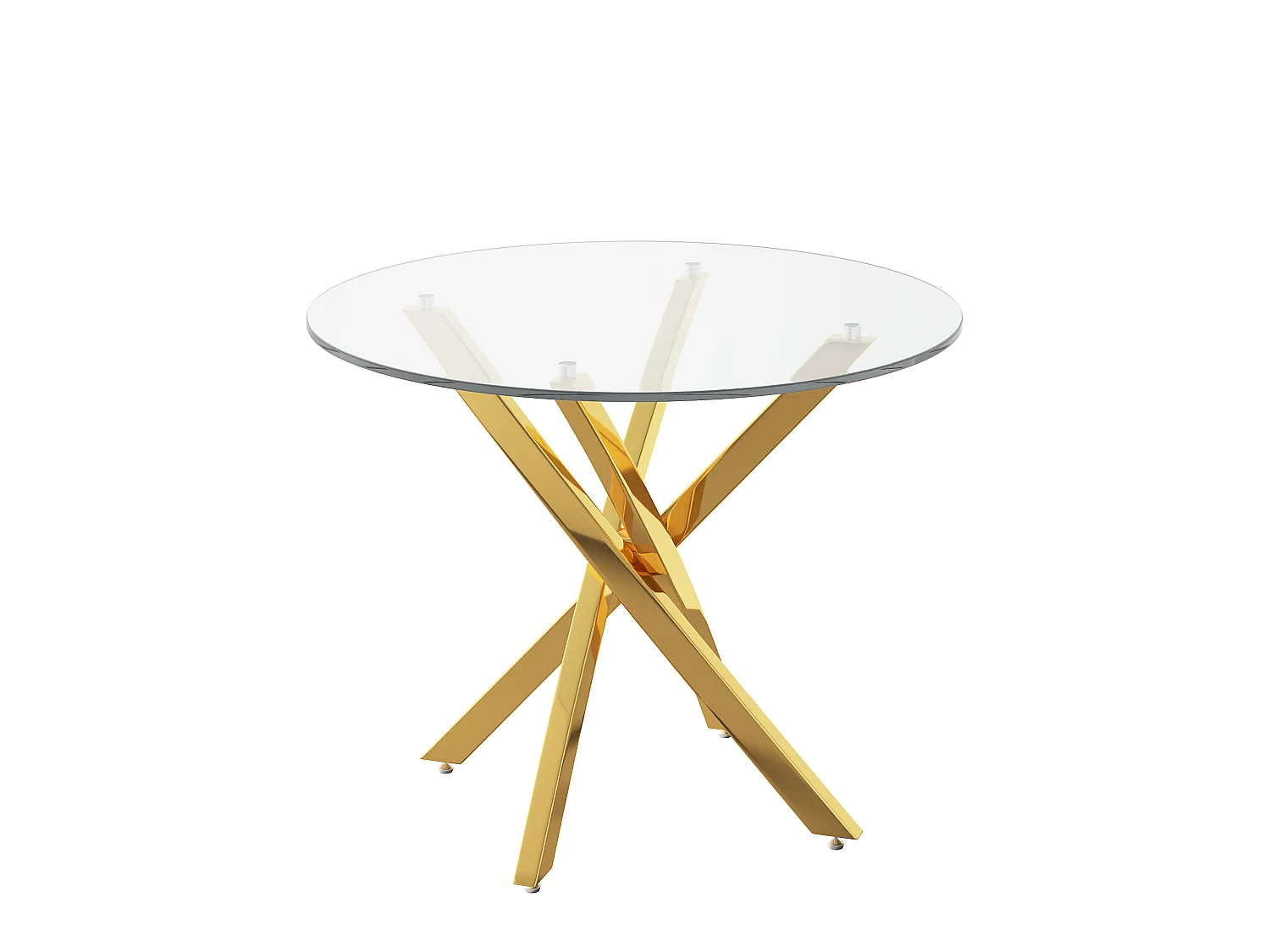 Table de salle à manger ronde 80 x 80 x 75 cm - Plateau en verre - Pieds plaqués or - Doré +verre