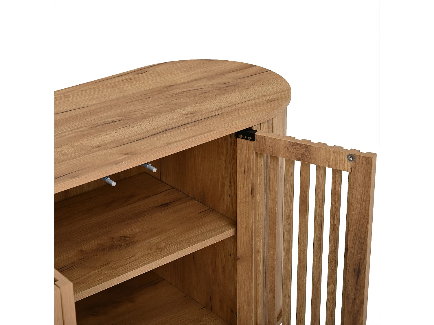 Buffet moderne 160x40x70 cm - 4 portes coulissantes ajourées - Étagères réglables et pieds en métal - Finition bois - Naturel