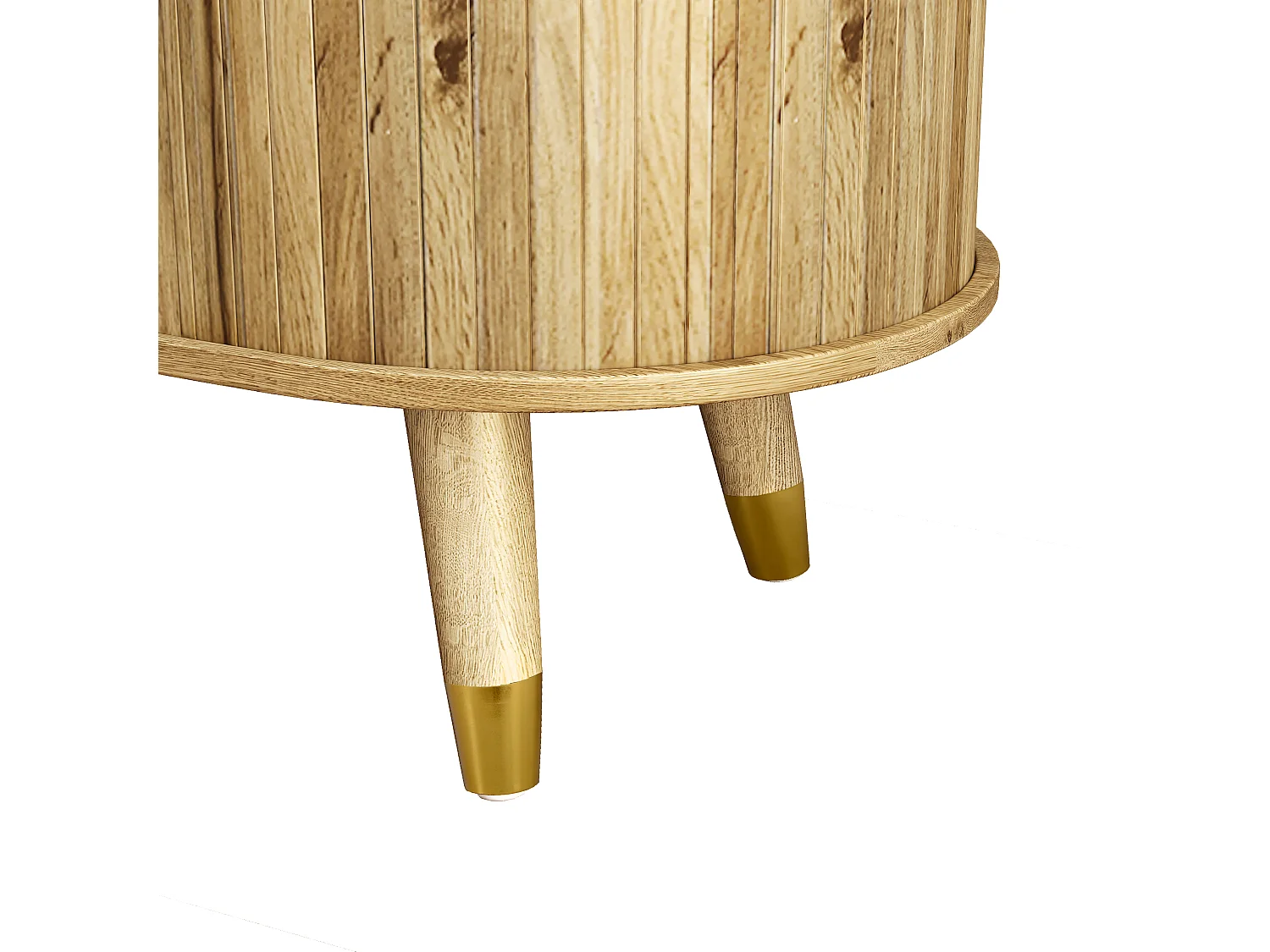 Buffet ovale 140x40x79.5 cm - 2 portes coulissantes et 2 tiroirs - Étagères réglables - Pieds en bois massif - MDF - Naturel