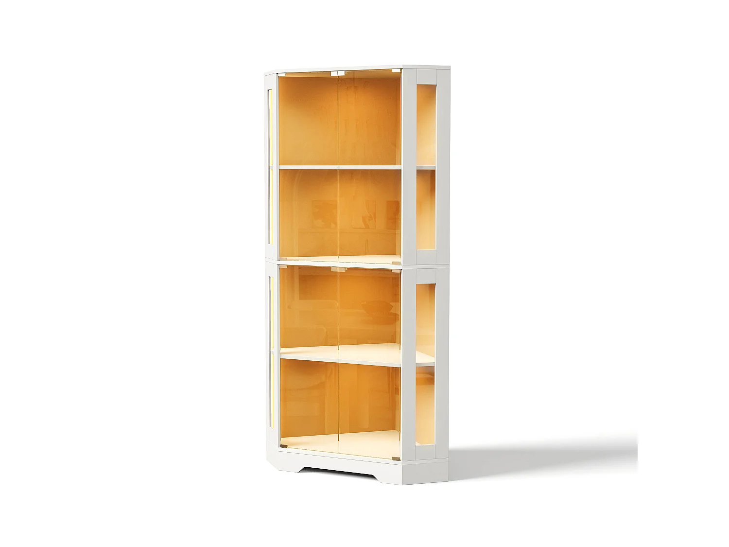Vitrine d'angle avec LED RGB, 2 portes en verre trempé et étagères réglables - MDF et verre - 40 x 40 x 165 cm - Blanc