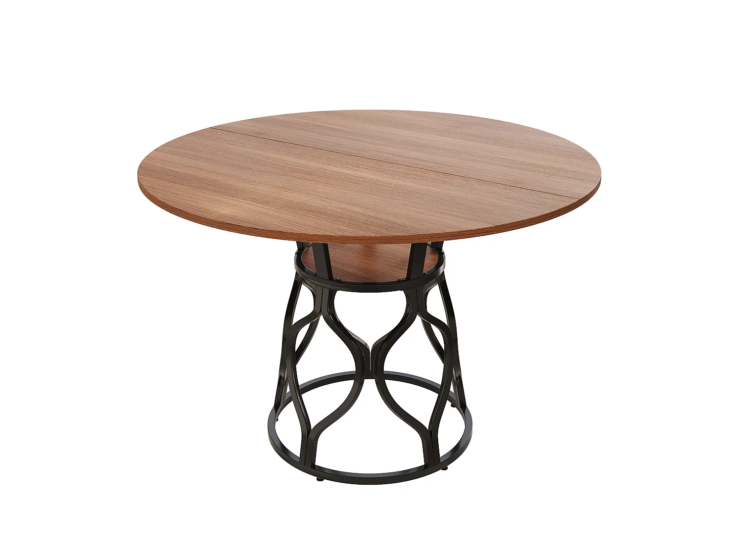 Runder Esstisch 100x100x75cm - Küchentisch für 4-6 Personen mit integriertem Aufbewahrungsregal, Marmor-Effekt-Platte & goldfarbenem Metallfuß - Braun