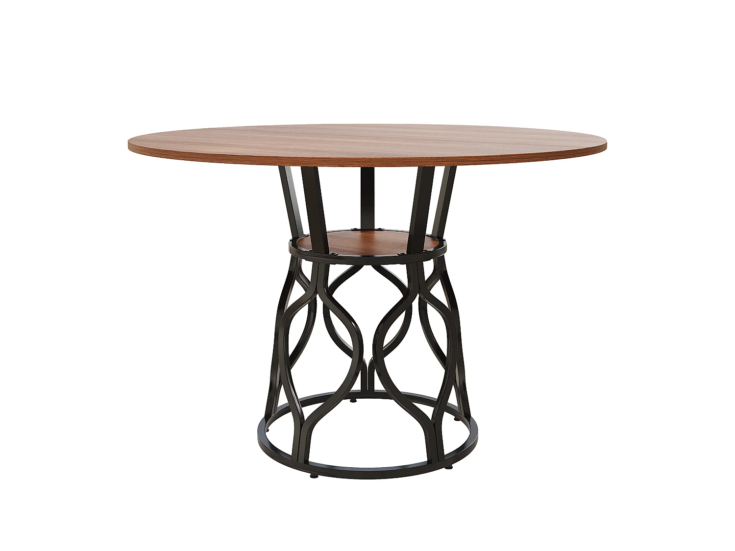 Runder Esstisch 100x100x75cm - Küchentisch für 4-6 Personen mit integriertem Aufbewahrungsregal, Marmor-Effekt-Platte & goldfarbenem Metallfuß - Braun