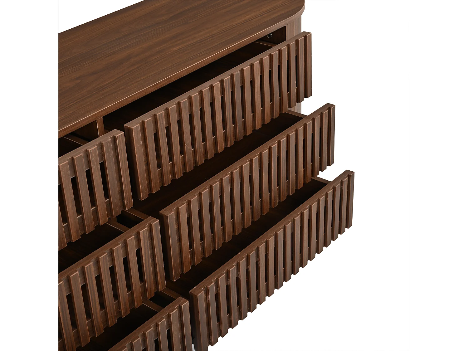 Buffet, commode moderne 160 x 40 x 70 cm - avec 6 tiroirs - Pieds en métal - Placage noyer - MDF - Marron