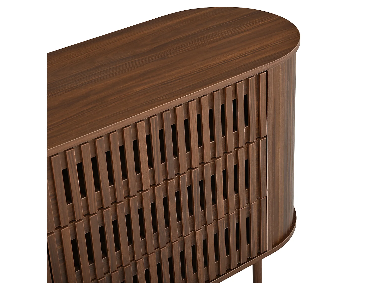 Buffet, commode moderne 160 x 40 x 70 cm - avec 6 tiroirs - Pieds en métal - Placage noyer - MDF - Marron