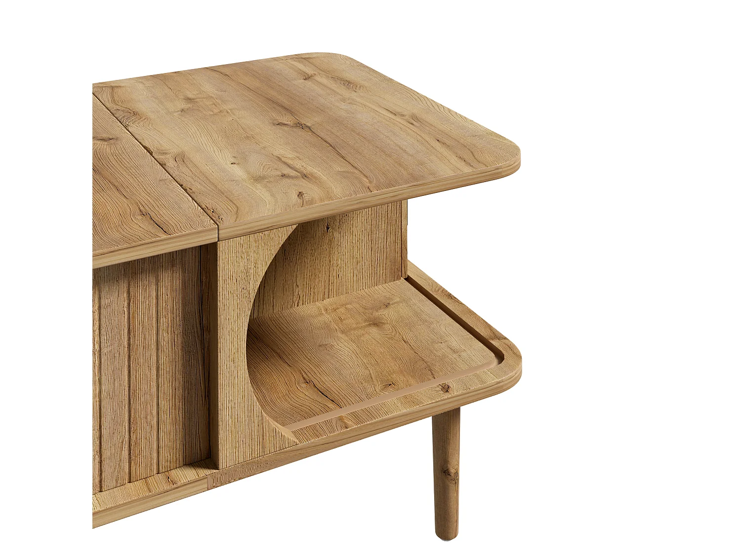 Table basse relevable rétro moderne 100x48x55.5 cm - Plateau réglable - 1 porte coulissante - Pieds en bois - Naturel