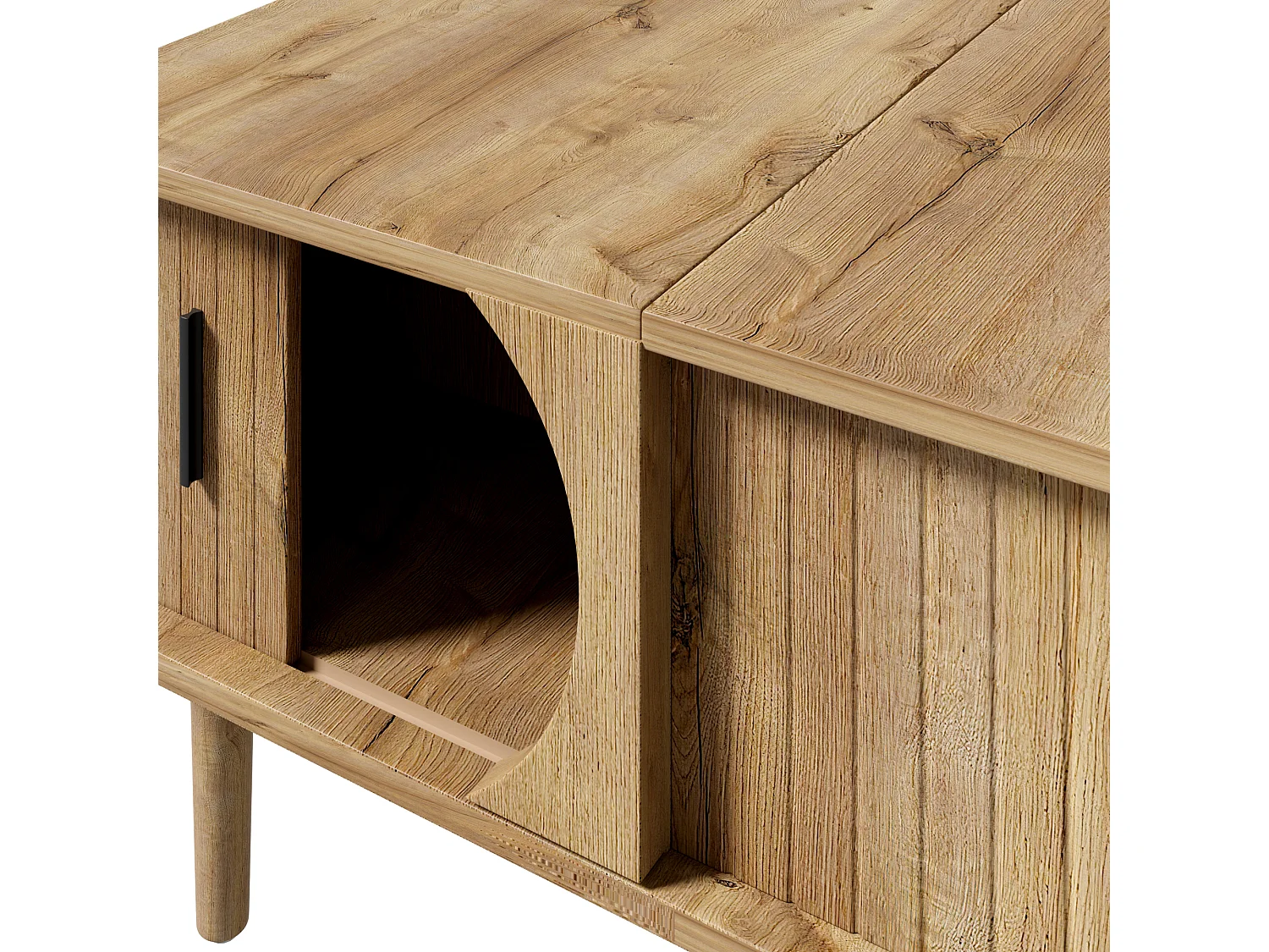 Table basse relevable rétro moderne 100x48x55.5 cm - Plateau réglable - 1 porte coulissante - Pieds en bois - Naturel