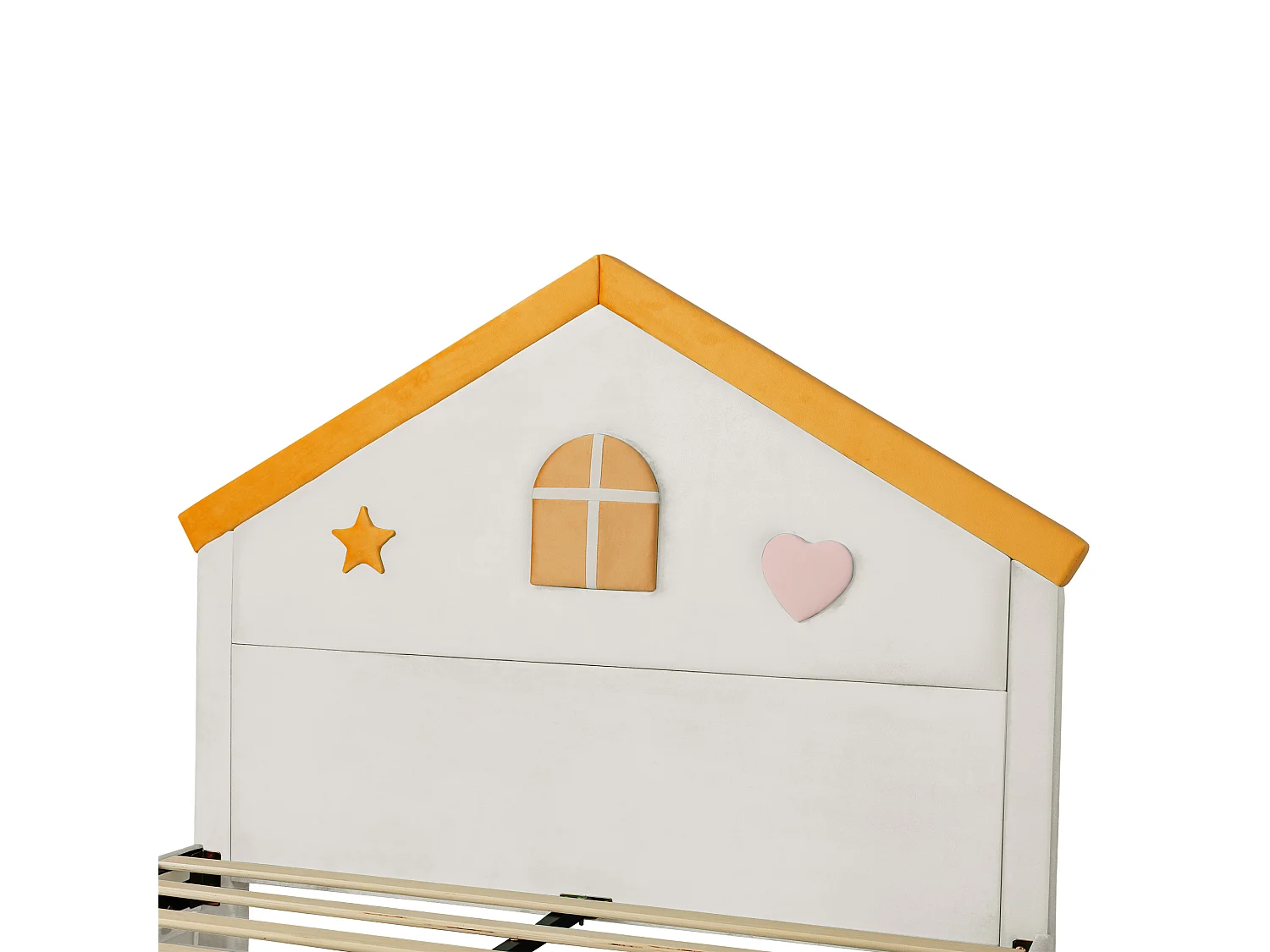 Kinder-Polsterbett 140x200cm - mit 4 Schubladen - Kopfteil in Hausform - Samtstoff - beige (ohne Matratze)