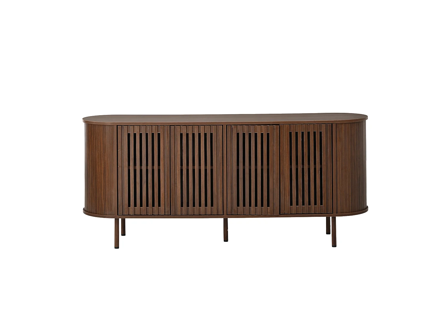 Buffet moderne 160x40x70 cm - 4 portes coulissantes ajourées - Étagères réglables et pieds en métal - Finition bois - Marron