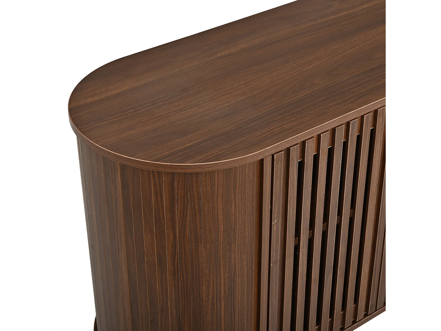 Buffet moderne 160x40x70 cm - 4 portes coulissantes ajourées - Étagères réglables et pieds en métal - Finition bois - Marron