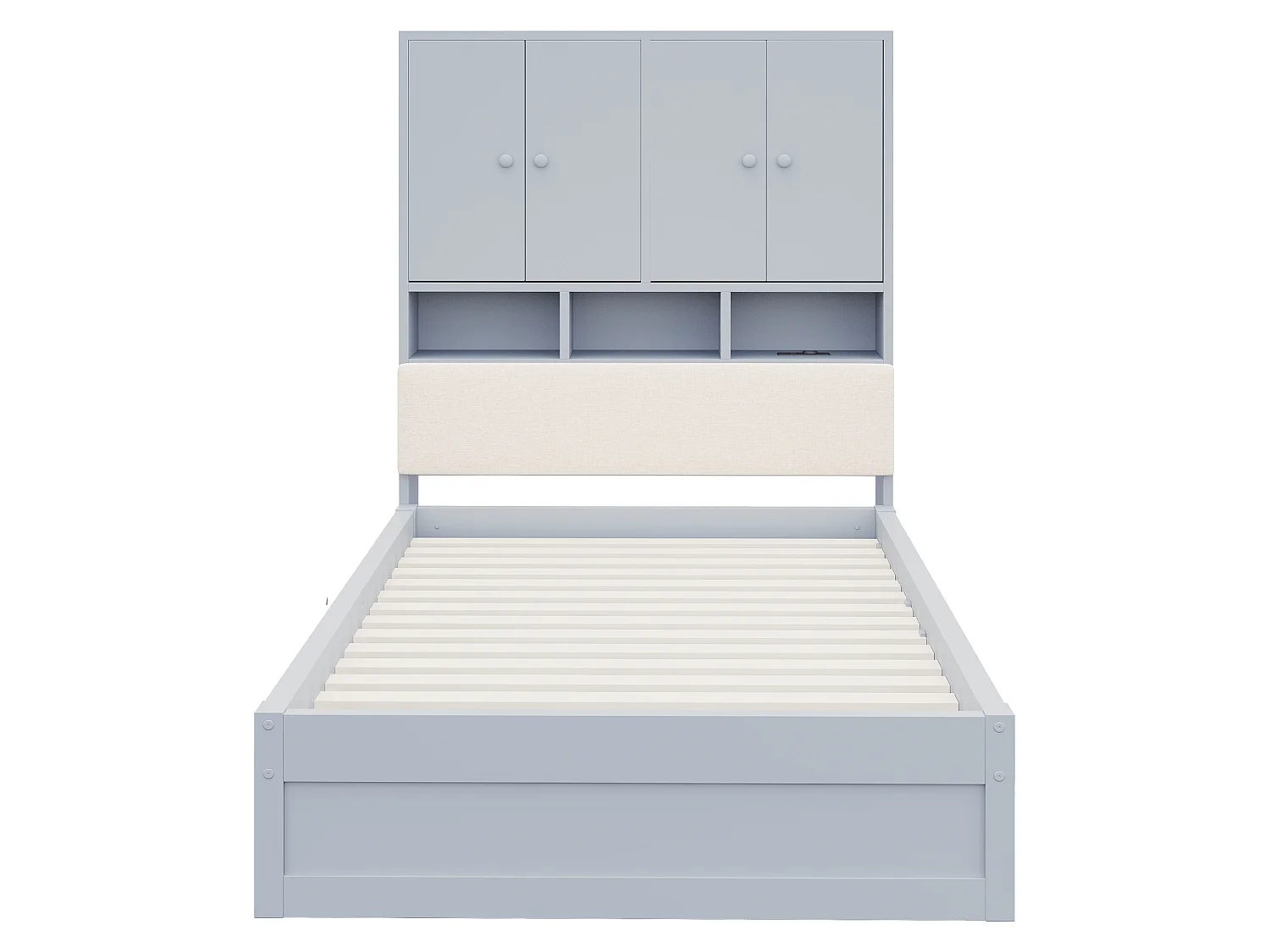 Lit multifonctionnel en bois 90 x 200 cm - avec 2 tiroirs - avec espace de rangement - avec lumière LED et prise - gris (matelas non inclus)