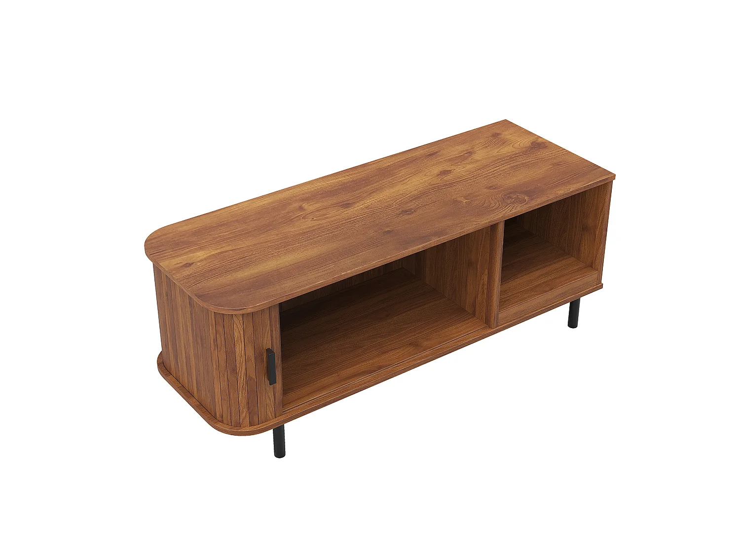 Table basse rectangulaire moderne 110x40x55cm - avec porte coulissante et étagère ouverte - Rayures verticales - Marron